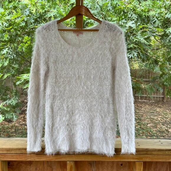 Gibson Latimer Women's White Open Knit Soft Fuzzy Long Sleeve Sweater Size S - Picture 1 of 7